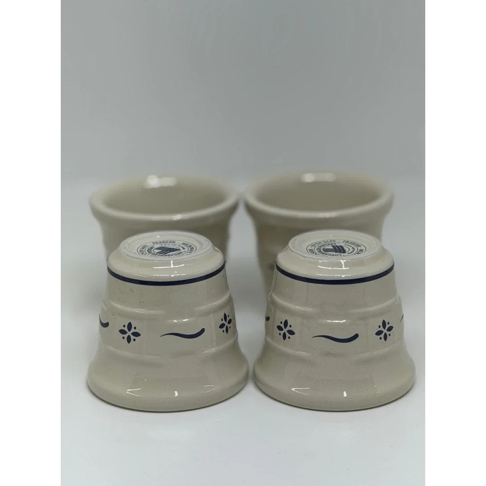 Longaberger Pottery Votive Cups Classic Blue Woven Traditions Ivory Set of 4 VTG